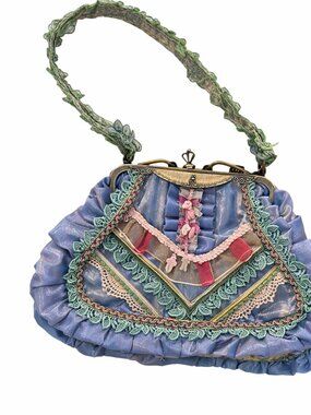 Lavender Ruffled Lace Evening Clutch with Decorative Trim